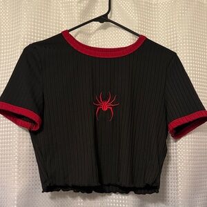 SHEIN Black Top with Red Spider Detail